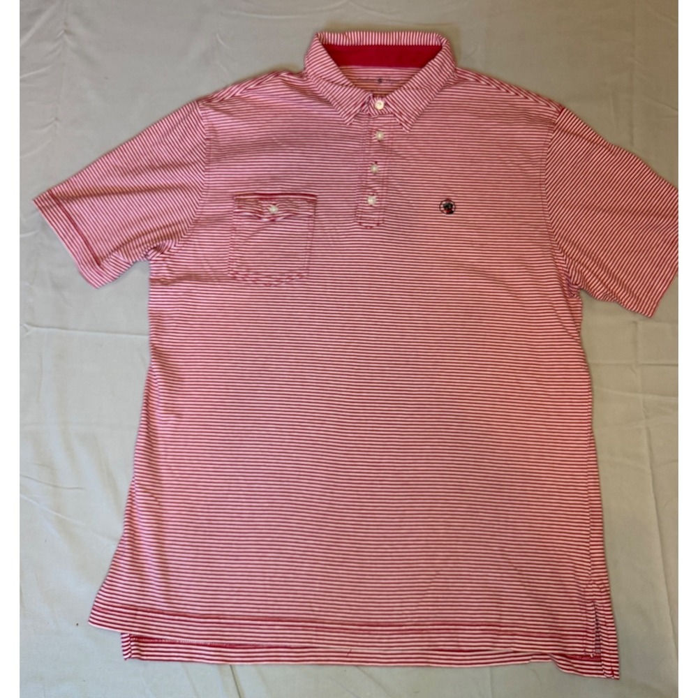 Southern Proper Polo Shirt Mens L Red White Striped Excellent Cotton Pocket
